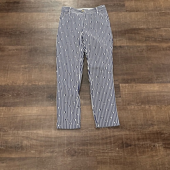 Anthropologie Pants - Anthropologie Blue and Cream Textured Fabric The Essential Slim Pant Size 2